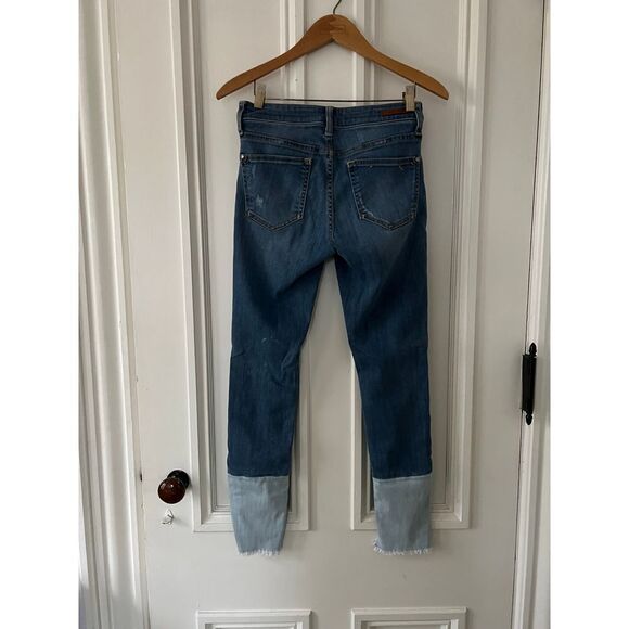 Anthro Pilcro and the Letterpress script skinny jeans raw uneven hem with patchw - Picture 2 of 7